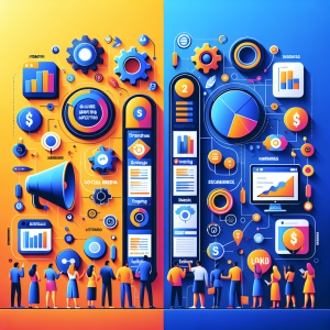 A colorful comparison chart illustrating Facebook Ads and Google Ads, highlighting strengths, costs, and ideal use cases tailored for marketing strategies in Malaga.