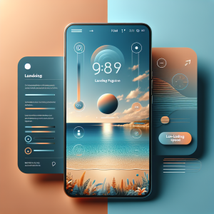 Modern smartphone showing a professionally designed mobile landing page with touch-friendly buttons and fast-loading interface elements in Mediterranean blue and orange colors representing mobile-first optimization for Malaga businesses